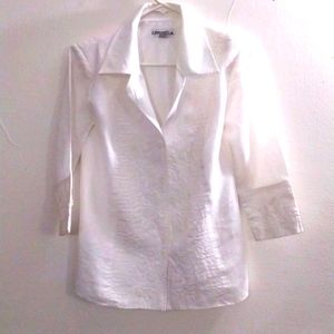 Lino U.S.A. White Linen Lined Blouse with Beading on Front & 3/4 Sleeves Size S